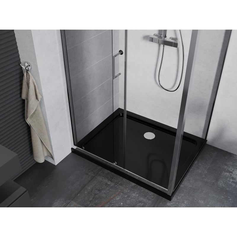 Mexen Apia sliding shower cabin 140 x 90 cm, transparent, chrome + black Flat shower tray - 840-140-090-01-00-4070