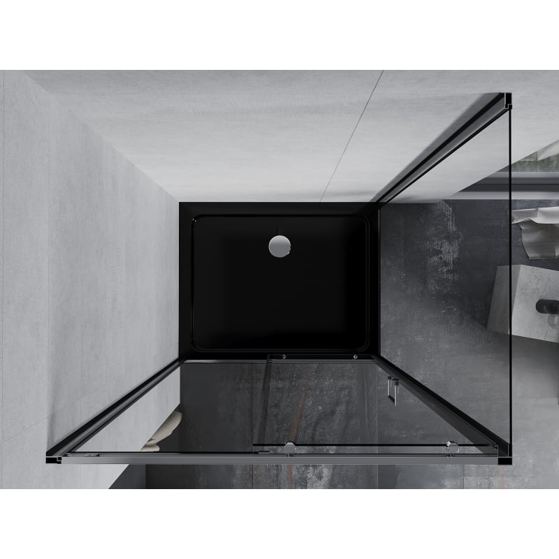 Mexen Apia sliding shower cabin 140 x 90 cm, transparent, chrome + black Flat shower tray - 840-140-090-01-00-4070