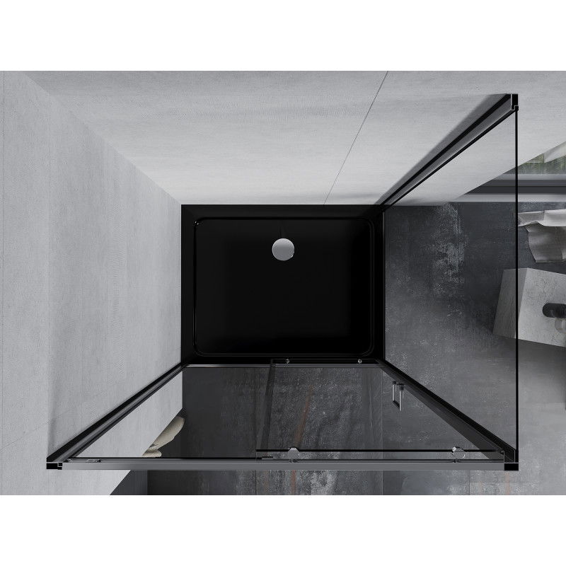 Mexen Apia sliding shower cabin 140 x 100 cm, transparent, chrome + Flat shower tray, black - 840-140-100-01-00-4070