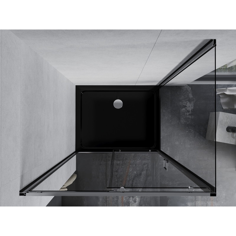 Mexen Apia sliding shower enclosure 140 x 100 cm, transparent, chrome + black Flat shower tray - 840-140-100-01-00-4070