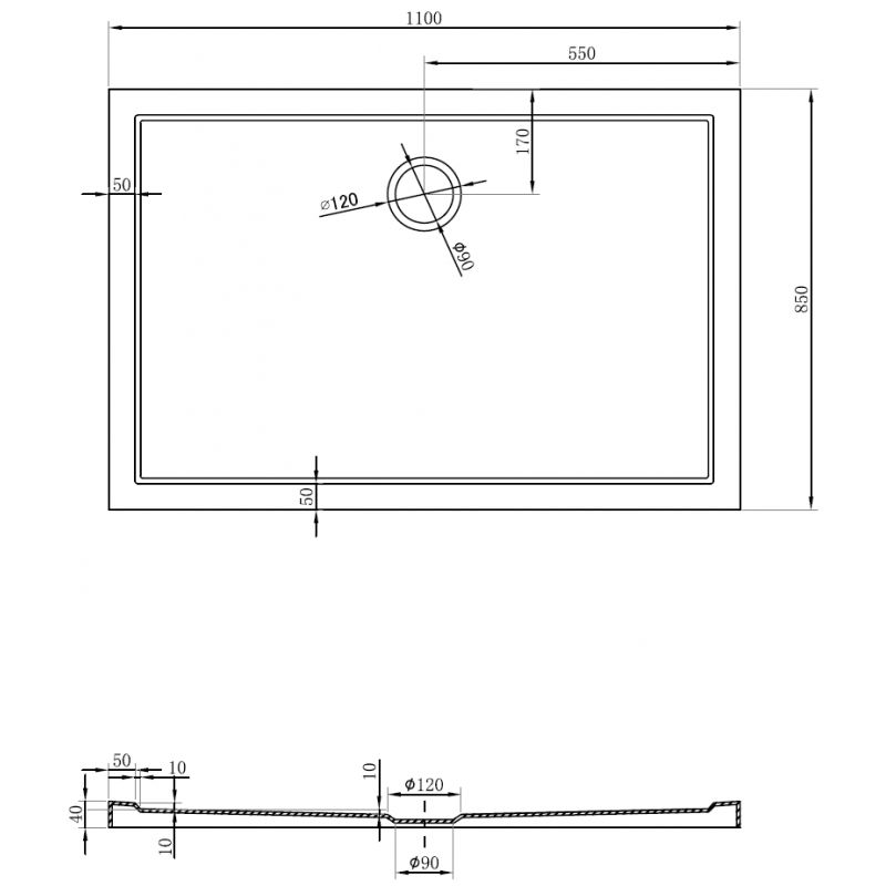 Mexen Flow slim rectangular shower tray 110 x 85 cm, black matte - 46R708511