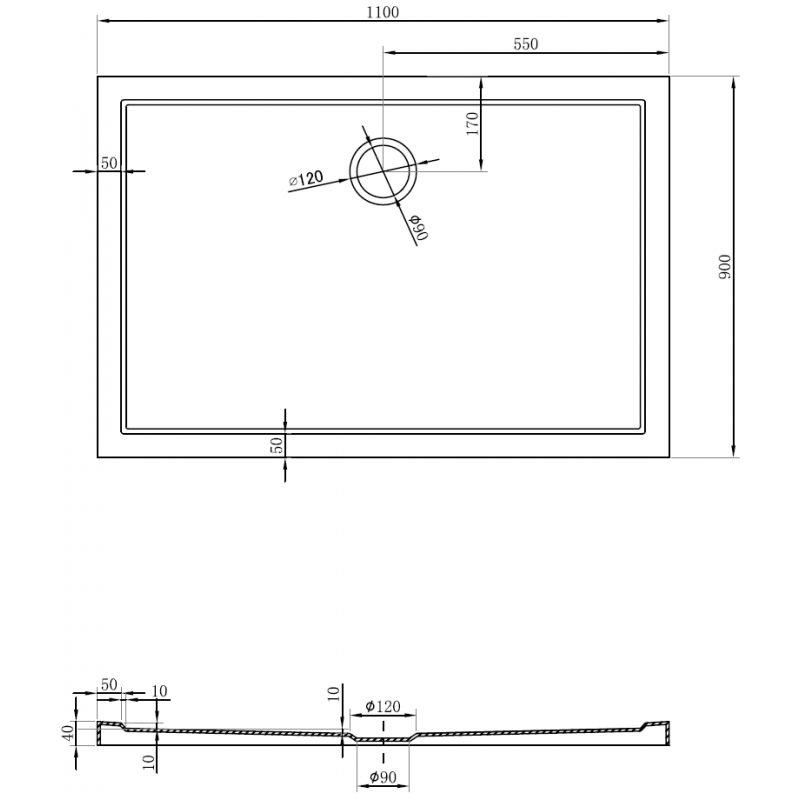Mexen Flow rectangular slim shower tray 110 x 90 cm, white gloss - 46R109011