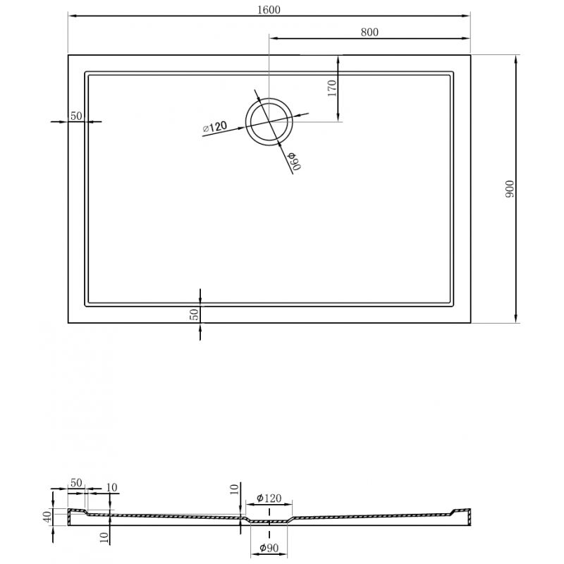 Mexen Flow rectangular slim shower tray 160 x 90 cm, white gloss - 46R109016