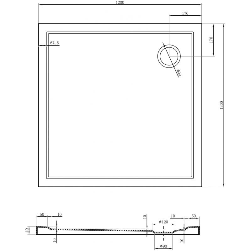 Mexen Flow square slim shower tray 120 x 120 cm, black matte - 46S701212