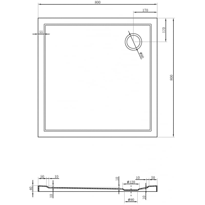 Mexen Flow square shower tray slim 80 x 80 cm, white gloss - 46S108080