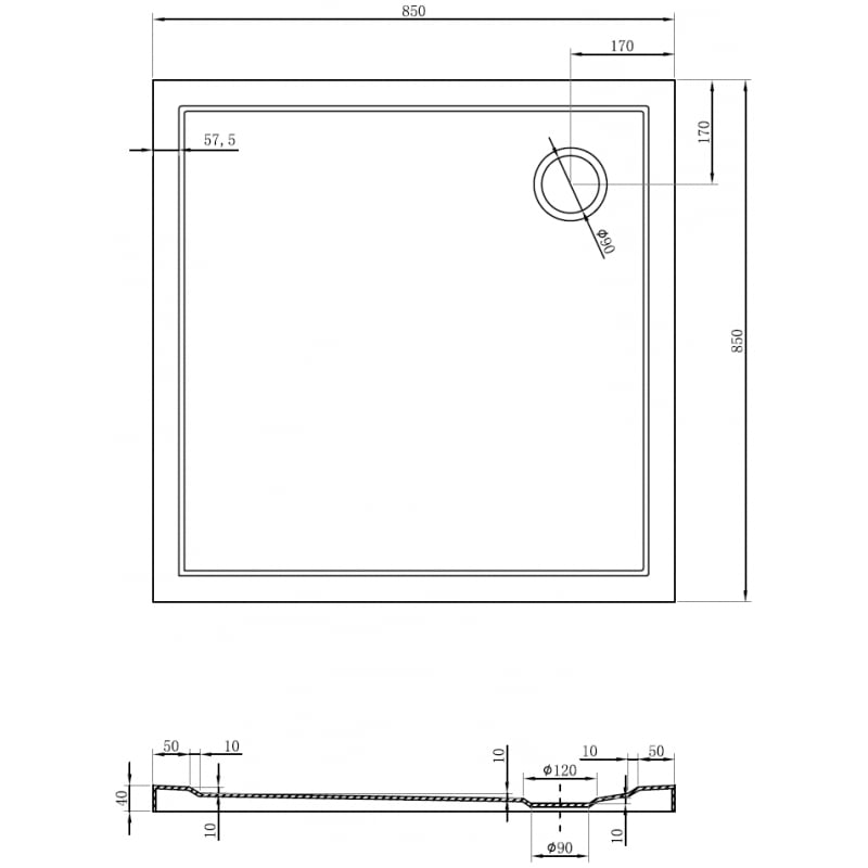 Mexen Flow square tray slim 85 x 85 cm, white gloss - 46S108585