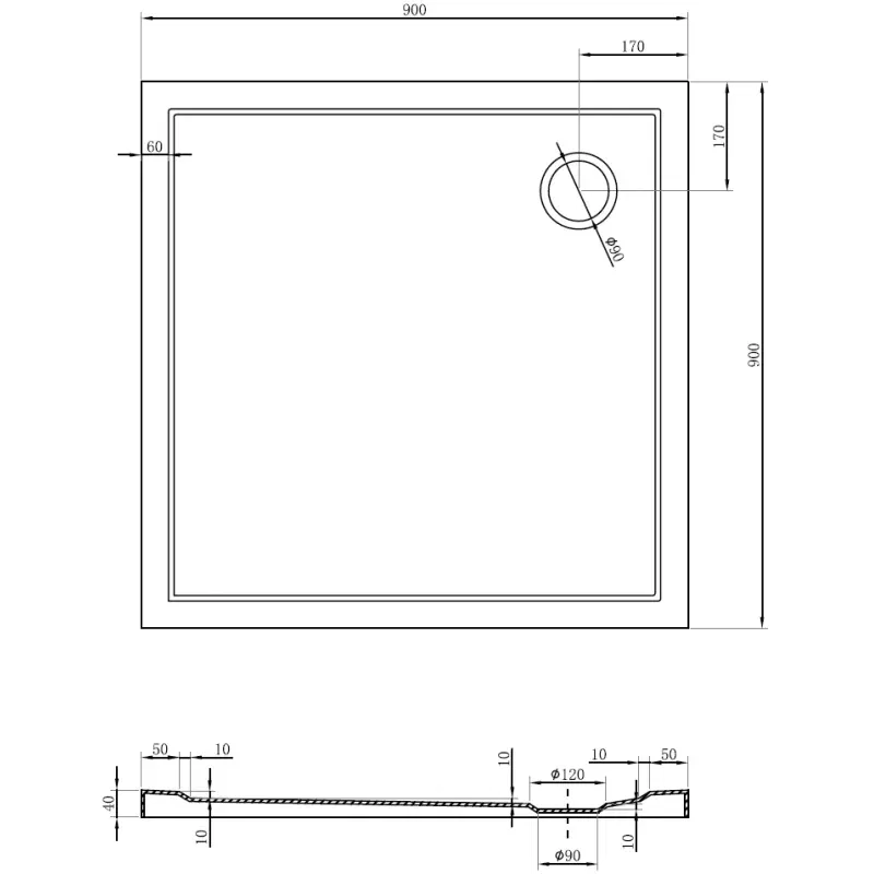 Mexen Flow shower tray square slim 90 x 90 cm, white gloss - 46S109090