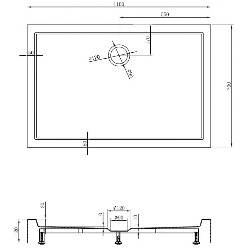 Mexen Flow+ rectangular shower tray 110 x 70 cm, black matt - 46R707011H
