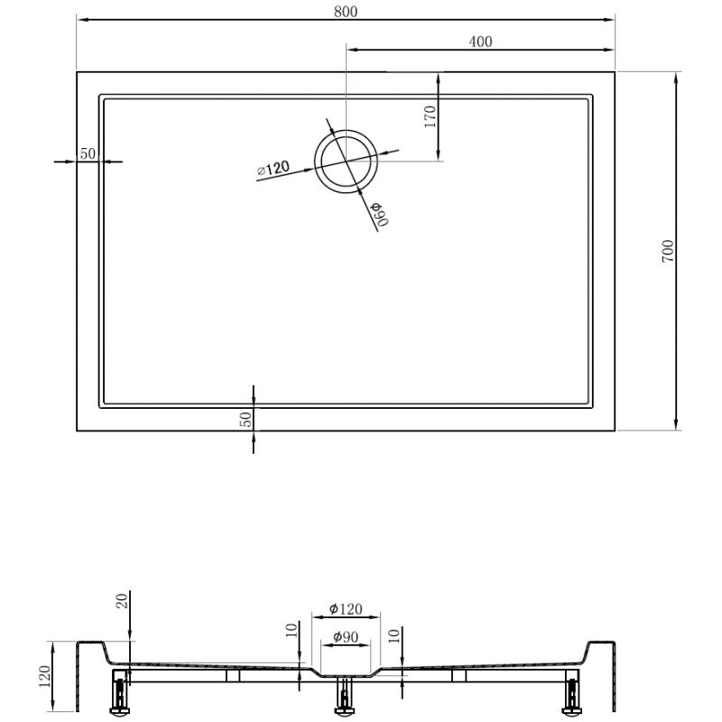 Mexen Flow+ rectangular shower tray 80 x 70 cm, black matte - 46R707080H