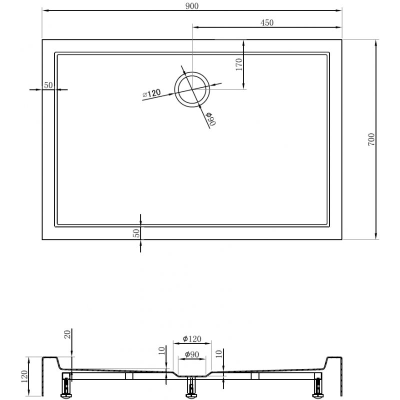 Mexen Flow+ rectangular shower tray 90 x 70 cm, black matt - 46R707090H
