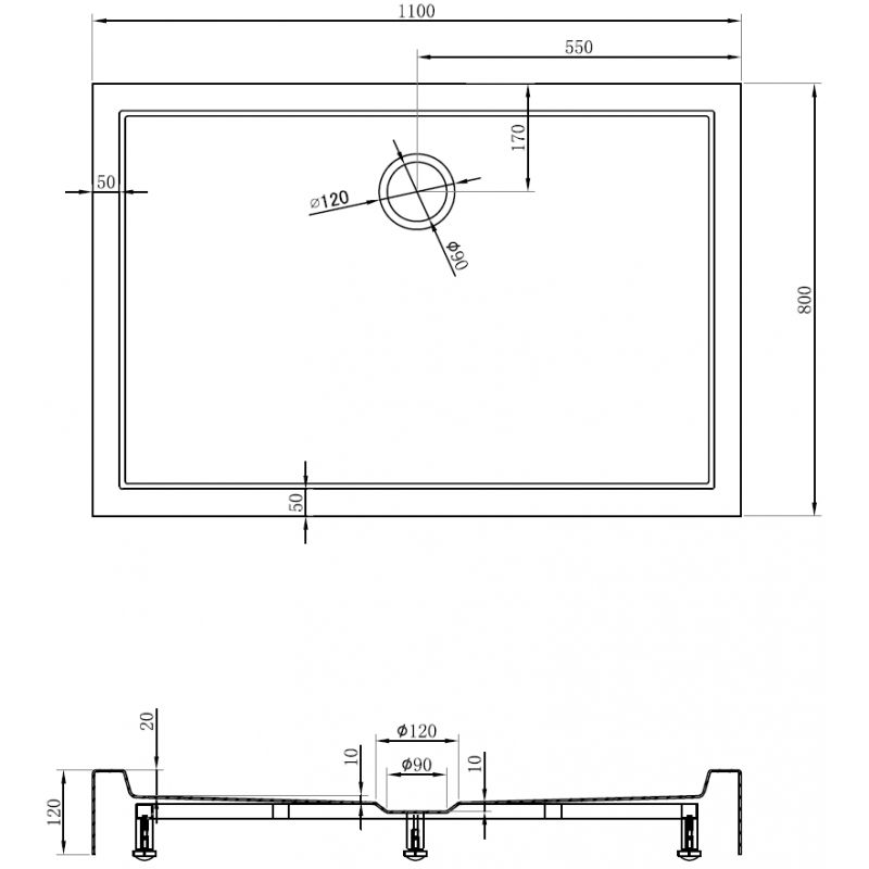 Mexen Flow+ Rectangular Shower Tray 110 x 80 cm, White Gloss - 46R108011H