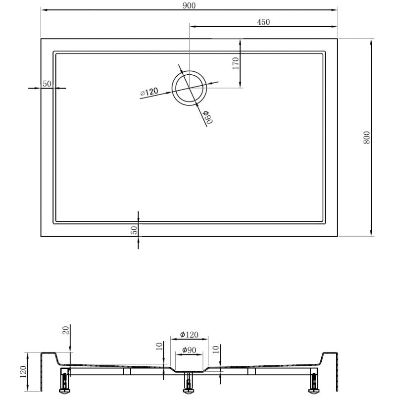 Mexen Flow+ rectangular shower tray 90 x 80 cm, black matt - 46R708090H