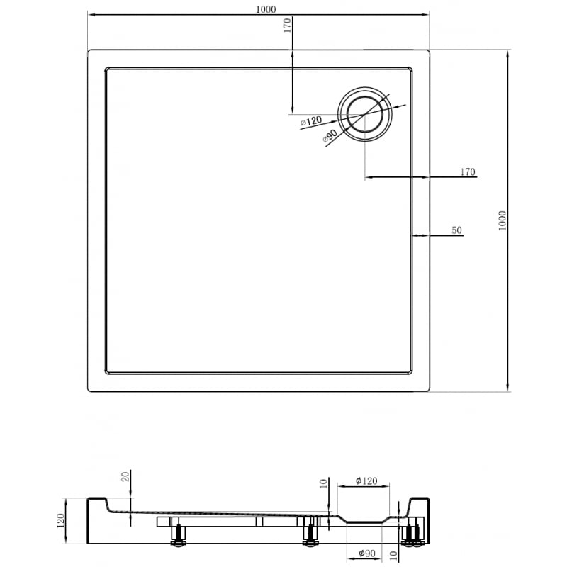 Mexen Flow+ square shower tray 100 x 100 cm, black matt - 46S701010H