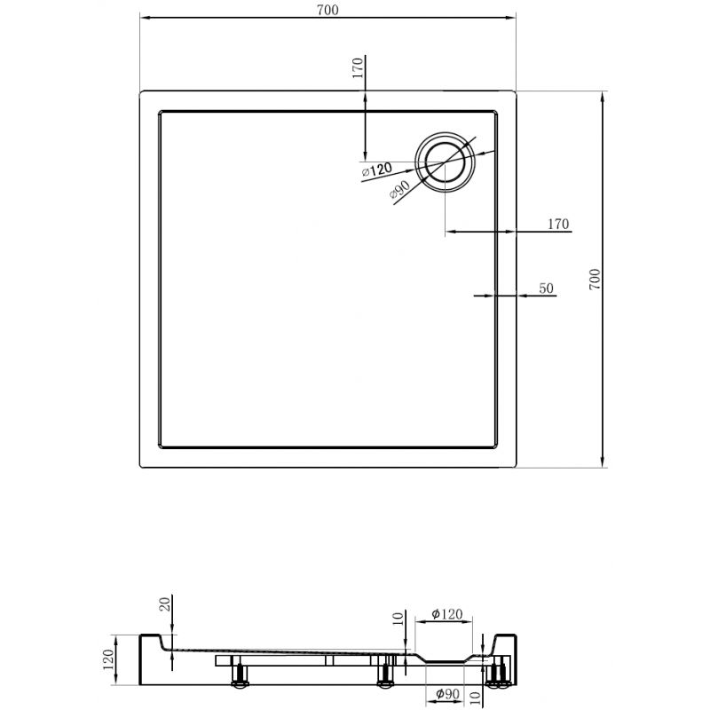 Mexen Flow+ square shower tray 70 x 70 cm, white gloss - 46S107070H