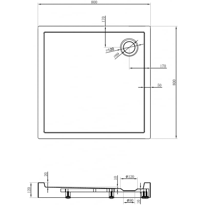 Mexen Flow+ square shower tray 80 x 80 cm, black matte - 46S708080H