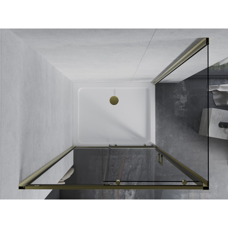 Mexen Apia sliding shower cabin 90 x 100 cm, transparent, gold + Flat shower tray, white - 840-090-100-50-00-4010G