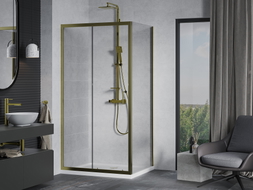 Mexen Apia sliding shower cabin 100 x 80 cm, transparent, gold + Flat shower tray, white - 840-100-080-50-00-4010G
