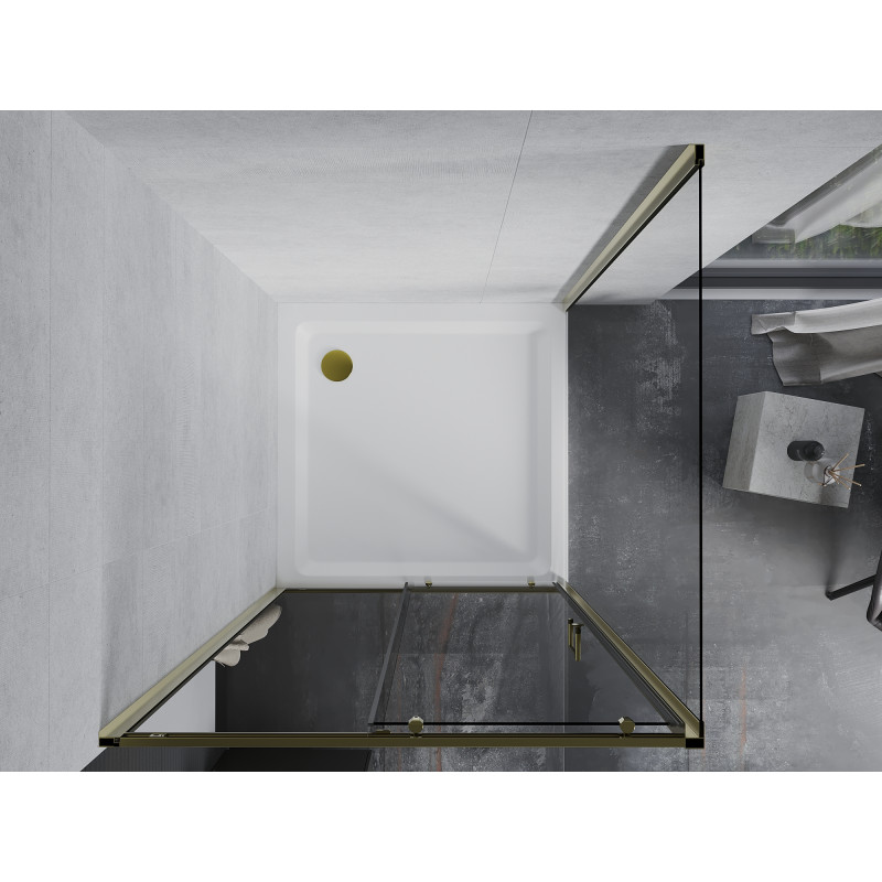 Mexen Apia sliding shower cabin 100 x 100 cm, transparent, gold + Flat tray, white - 840-100-100-50-00-4010G