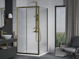 Mexen Apia sliding shower cabin 100 x 100 cm, transparent, gold + Flat tray, white - 840-100-100-50-00-4010G