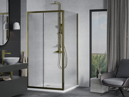 Mexen Apia sliding shower enclosure 100 x 100 cm, transparent, gold + Flat tray, white - 840-100-100-50-00-4010G