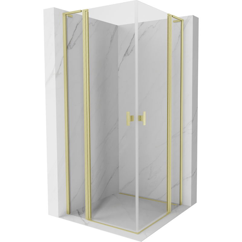 Mexen Mist L Duo Hinged Shower Enclosure 110 x 110 cm, Transparent, Brushed Gold - 8A4L-110-110-55-00