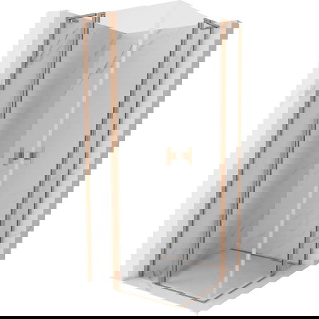 Mexen Mist L Duo 90 x 90 cm Pivot Shower Enclosure, Transparent, Brushed Copper - 8A4L-090-090-65-00