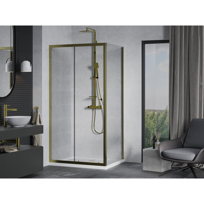Mexen Apia sliding shower enclosure 110 x 80 cm, transparent, gold + Flat shower tray, white - 840-110-080-50-00-4010G