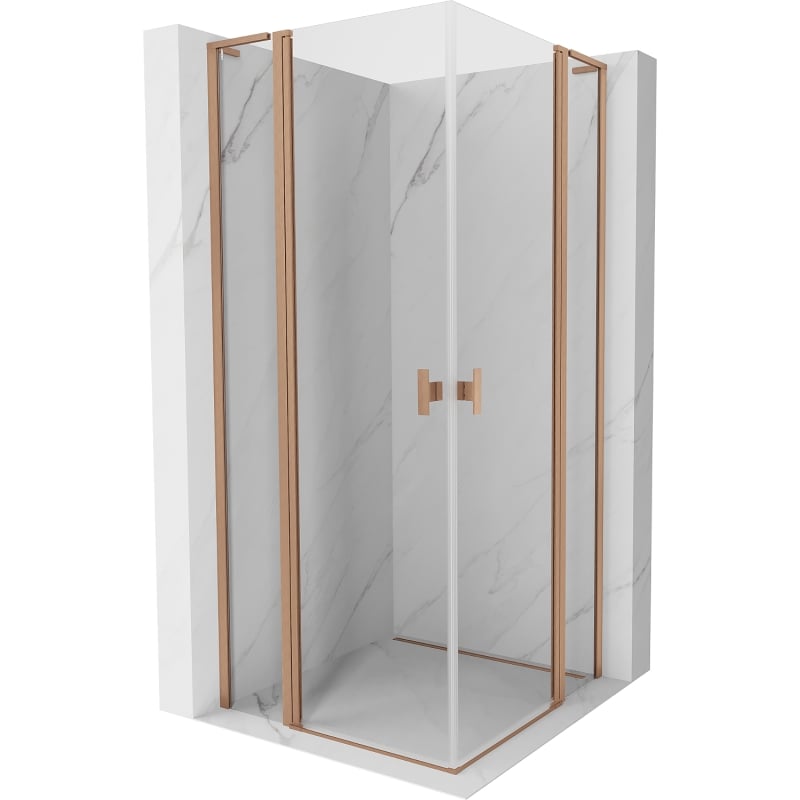 Mexen Mist L Duo 100 x 100 cm Hinged Shower Cabin, Transparent, Brushed Copper - 8A4L-100-100-65-00