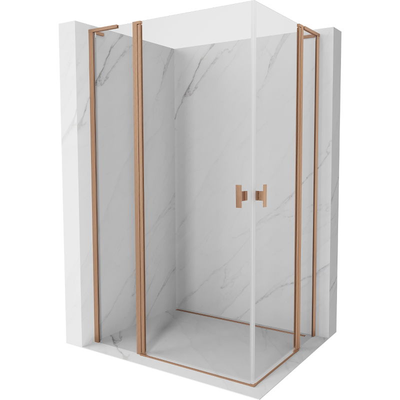 Mexen Mist L Duo Hinged Shower Enclosure 120 x 105 cm, Transparent, Brushed Copper - 8A4L-120-105-65-00