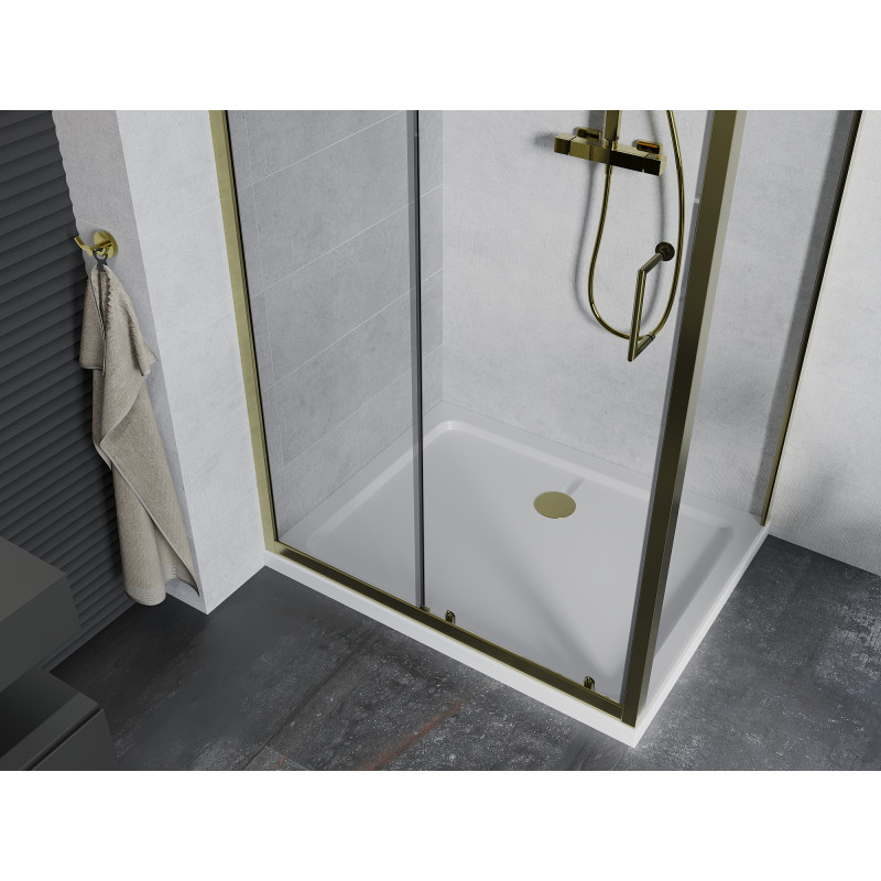 Mexen Apia sliding shower cabin 110 x 90 cm, transparent, gold + Flat tray, white - 840-110-090-50-00-4010G