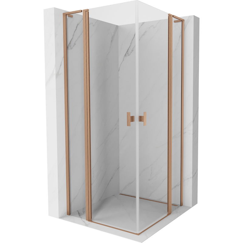 Mexen Mist L Duo Hinged Shower Enclosure 120 x 120 cm, Transparent, Brushed Copper - 8A4L-120-120-65-00