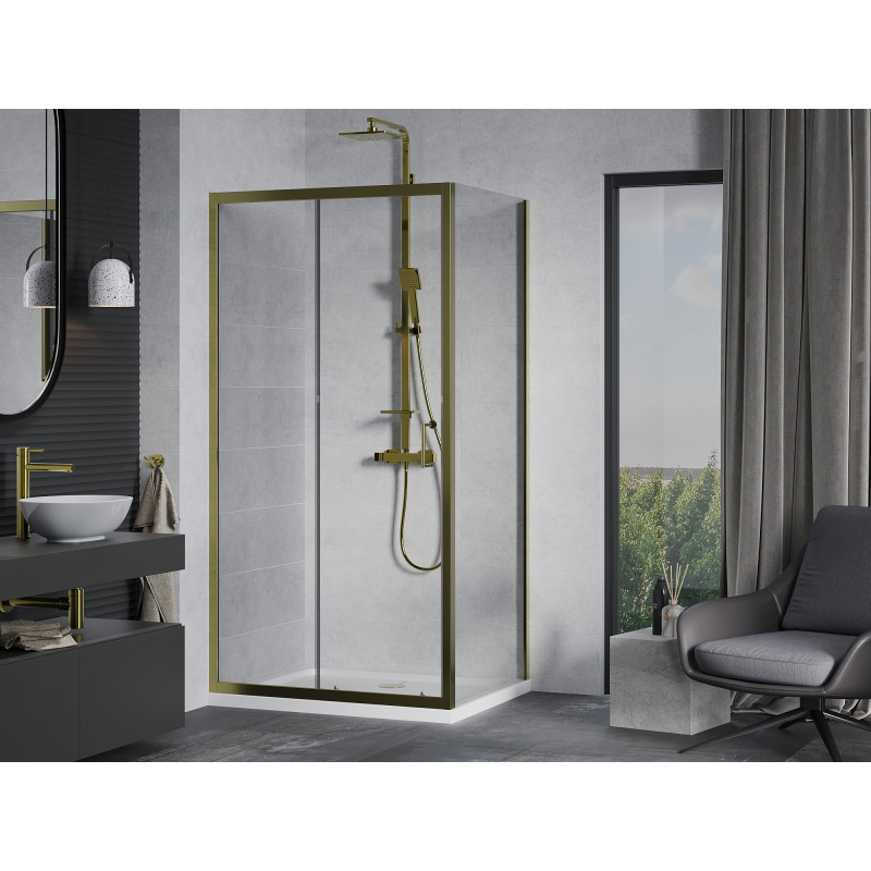 Mexen Apia sliding shower cabin 110 x 100 cm, transparent, gold + Flat tray, white - 840-110-100-50-00-4010G