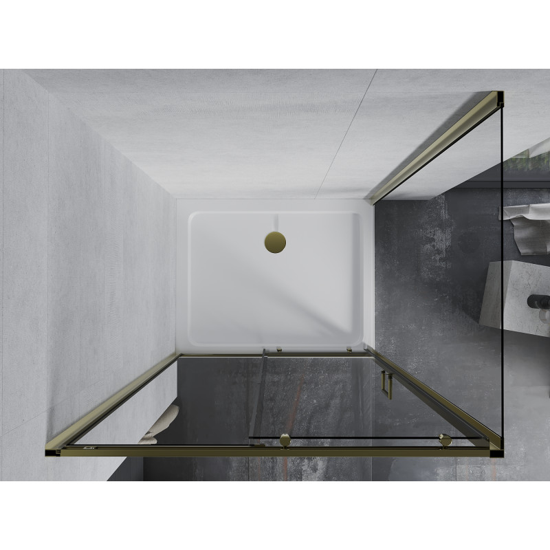 Mexen Apia sliding shower cabin 110 x 100 cm, transparent, gold + Flat tray, white - 840-110-100-50-00-4010G