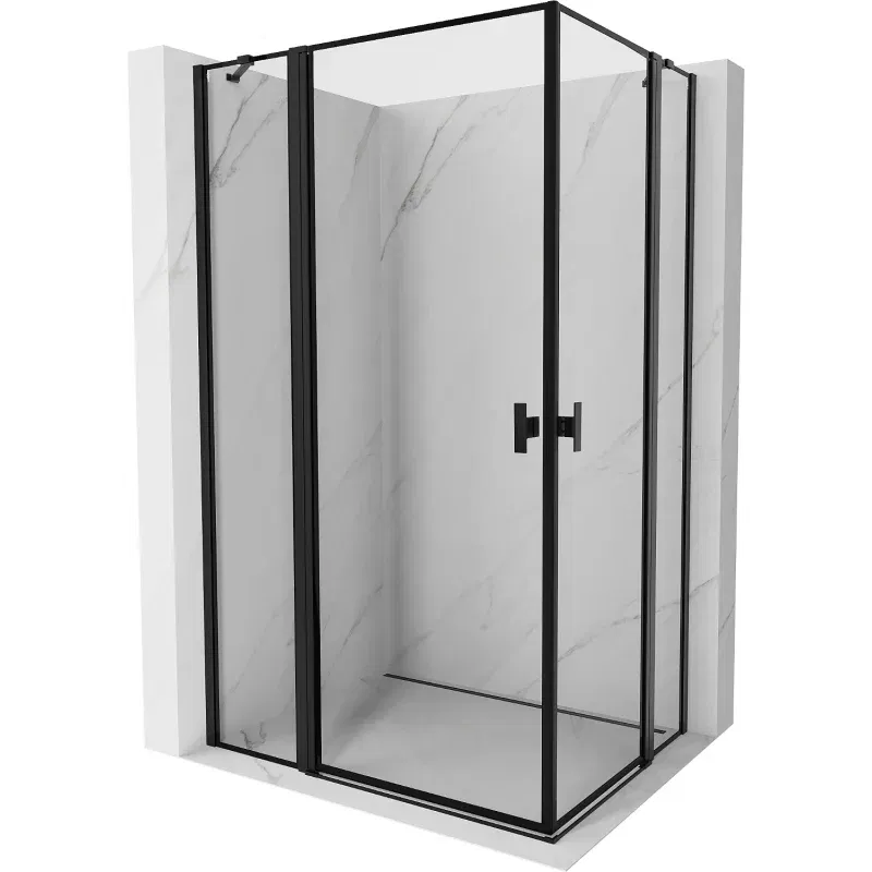 Mexen Mist Duo Hinged Shower Enclosure 100 x 70 cm, Black Frame, Black - 8A4-100L-070P-70-70