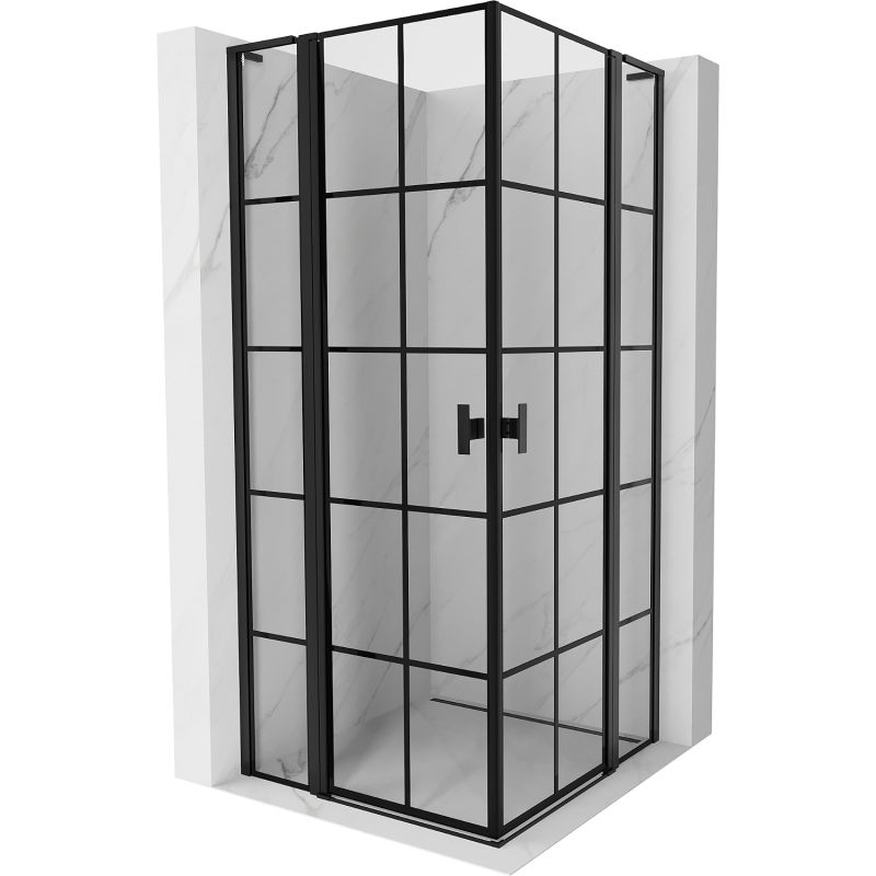 Mexen Mist L Duo 95 x 95 cm, black grid, black - 8A4L-095L-095P-70-77 shower enclosure with hinged door