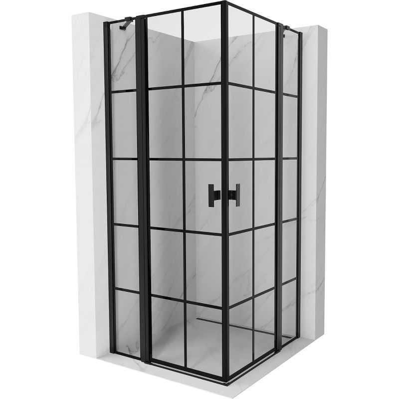 Mexen Mist Duo folding shower cabin 75 x 75 cm, black grid, black - 8A4-075L-075P-70-77