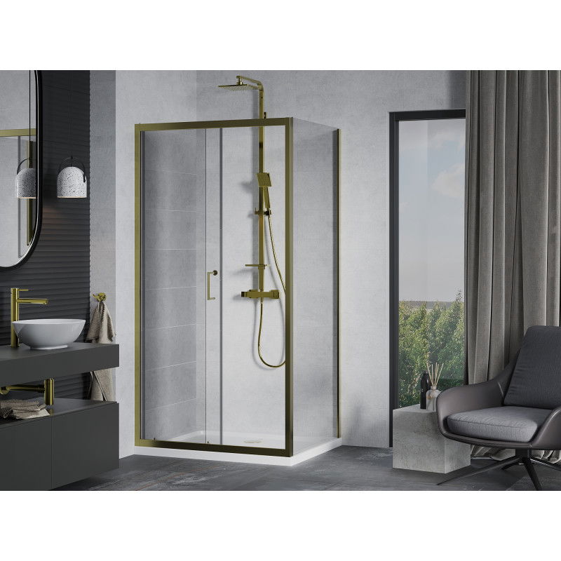 Mexen Apia sliding shower cabin 130 x 80 cm, transparent, gold + Flat tray, white- 840-130-080-50-00-4010G