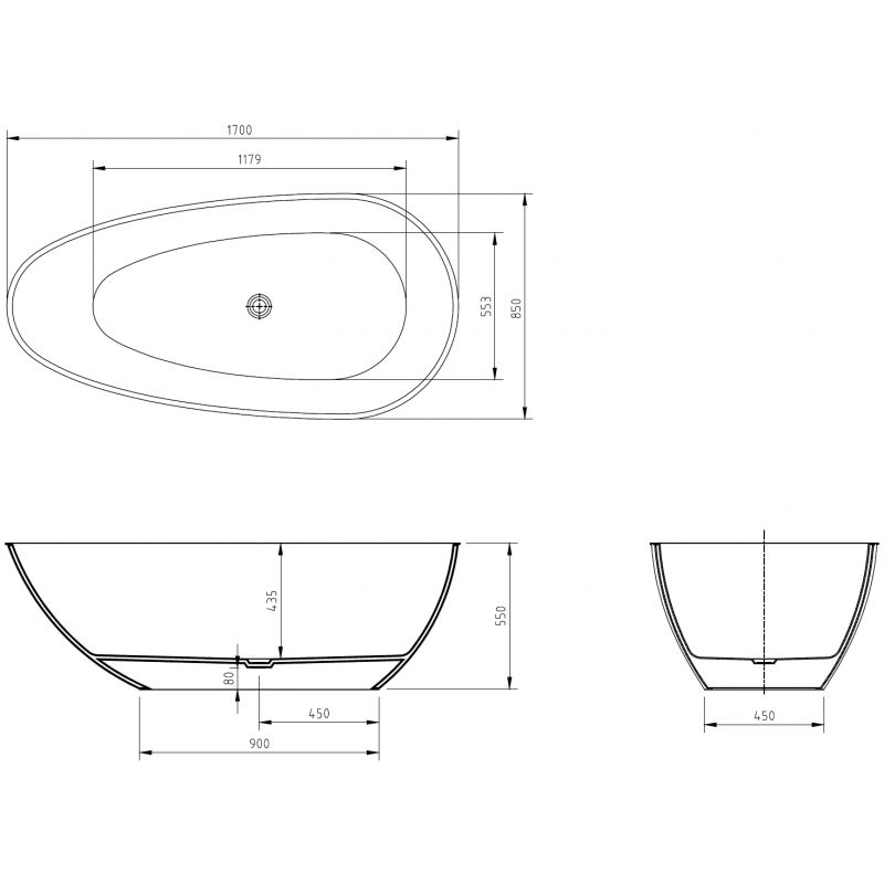 Mexen Glass freestanding transparent bathtub 170 x 85 cm, chrome plug - 58061708505