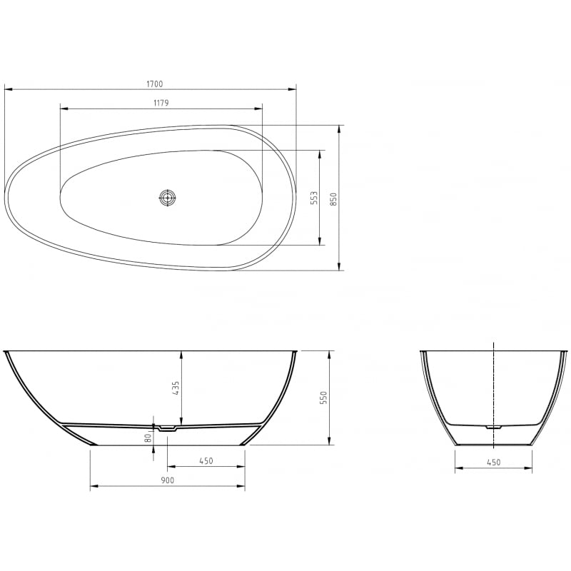 Mexen Glass Denim Freestanding Transparent Bathtub 170 x 85 cm, Chrome Plug - 58061708507