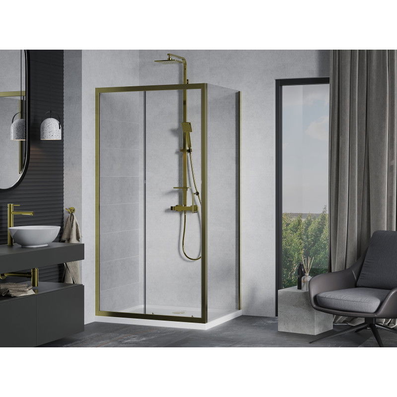 Mexen Apia sliding shower cabin 130 x 90 cm, transparent, gold + Flat tray, white- 840-130-090-50-00-4010G