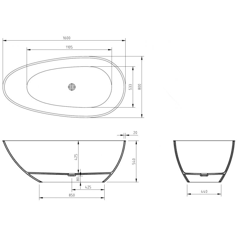 Mexen Glass Black Freestanding Transparent Bath 160 x 80 cm, Chrome Plug - 58061608013