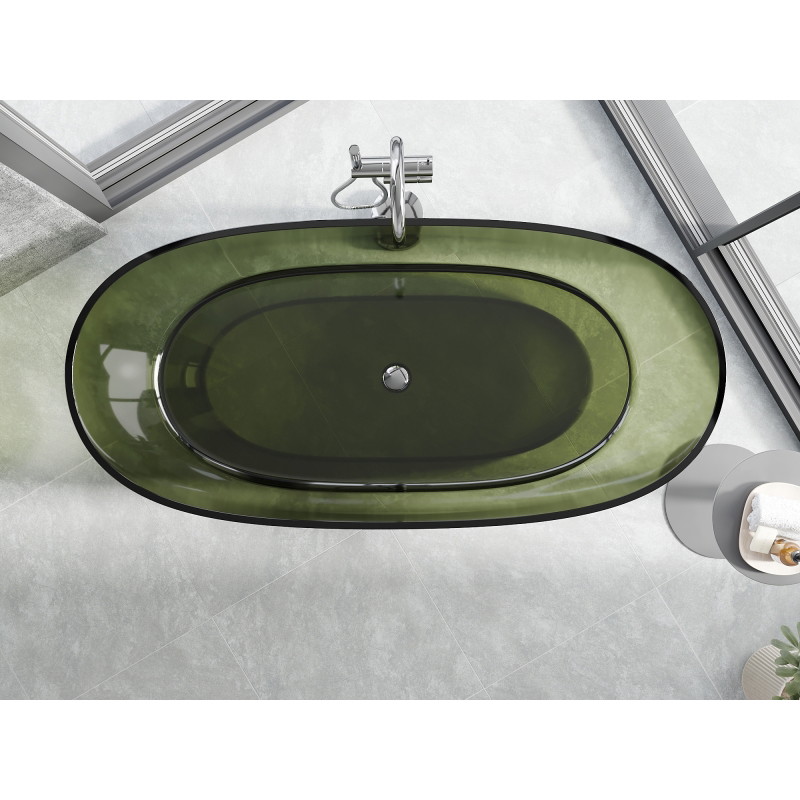 Mexen Pure freestanding transparent bathtub 170 x 80 cm, olive, chrome plug - 58071708001