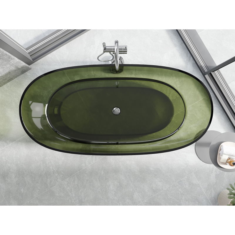 Mexen Pure olive free-standing transparent bathtub 170 x 80 cm, chrome plug - 58071708001