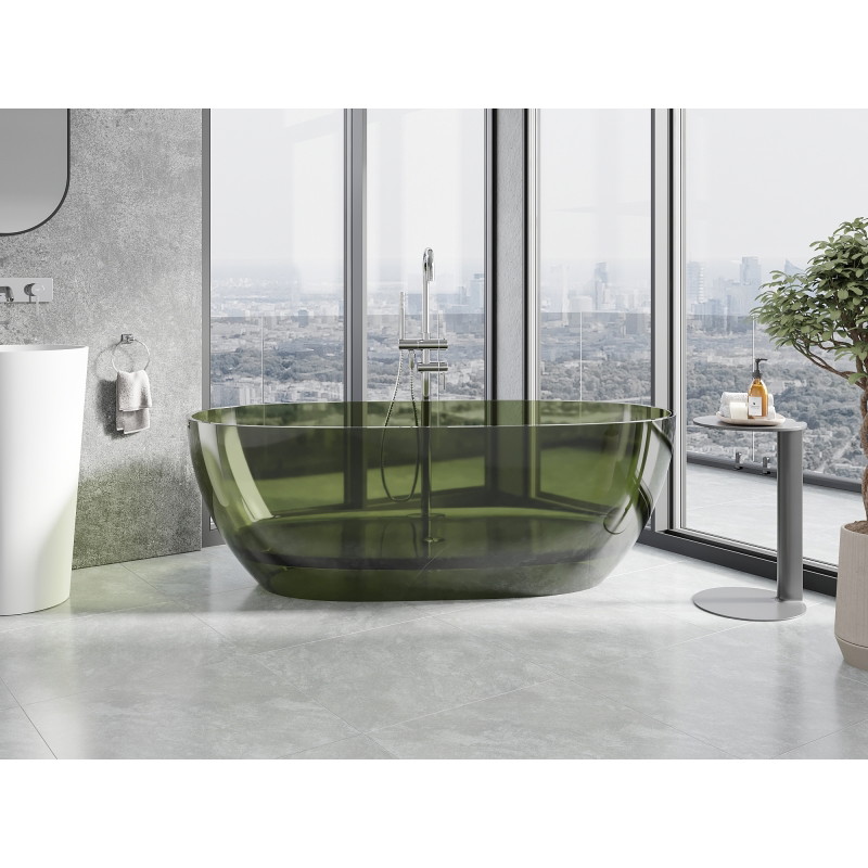 Mexen Pure freestanding transparent bathtub 170 x 80 cm, olive, chrome plug - 58071708001