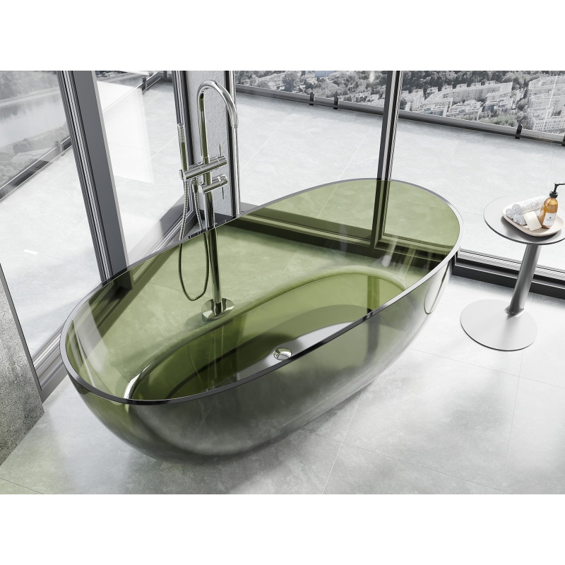 Mexen Pure freestanding transparent bathtub 170 x 80 cm, olive, chrome plug - 58071708001