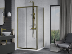 Mexen Apia extendable shower cubicle 140 x 80 cm, Transparent, Gold + shower tray Flat, White- 840-140-080-50-00-4010G
