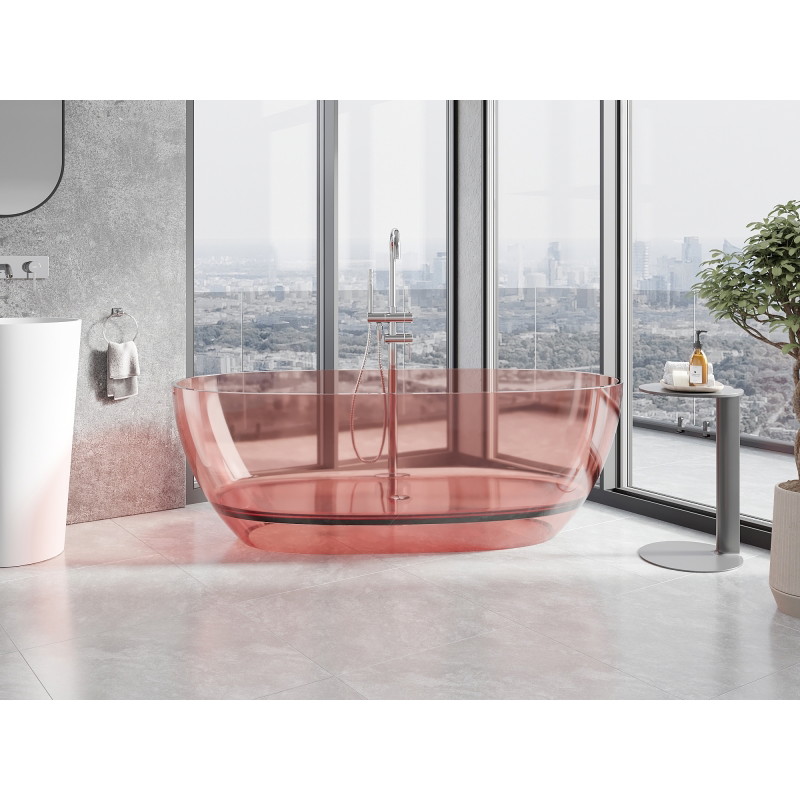 Mexen Pure freestanding transparent bathtub 170 x 80 cm, coral, chrome plug - 58071708004