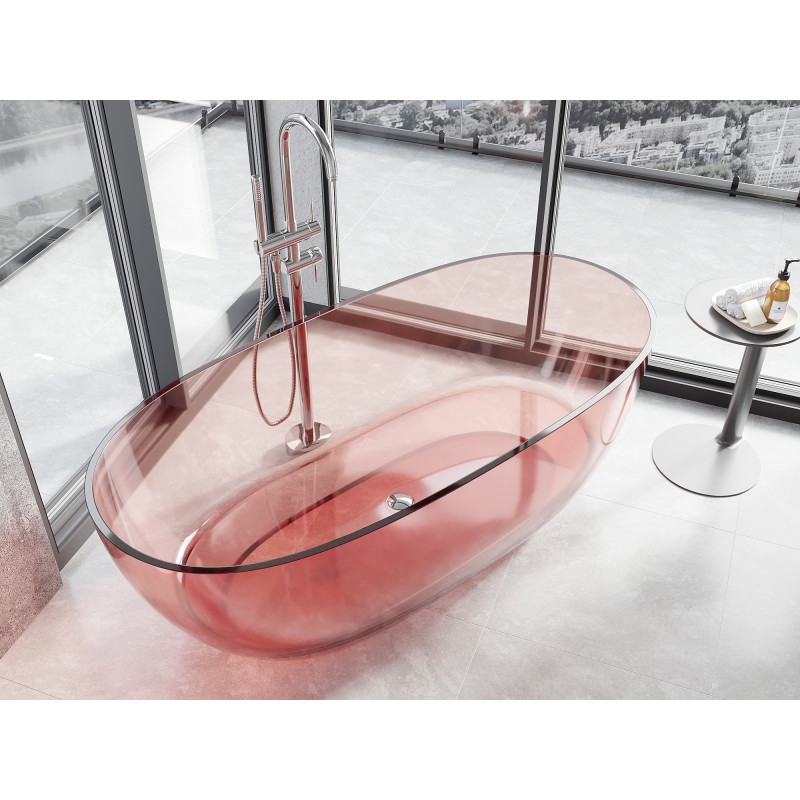 Mexen Pure freestanding transparent bathtub 170 x 80 cm, coral, chrome plug - 58071708004