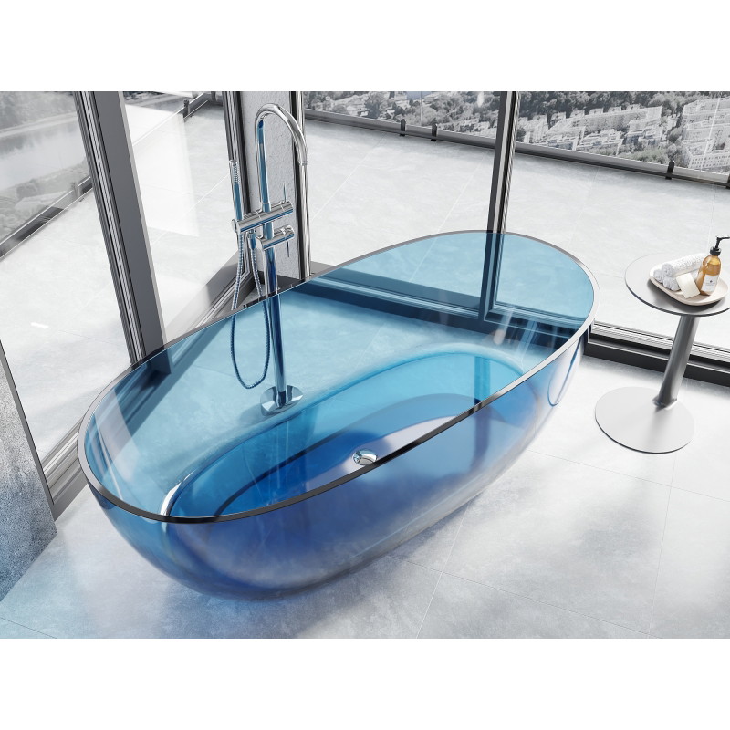 Mexen Pure freestanding transparent bathtub 170 x 80 cm, denim, chrome drain - 58071708007