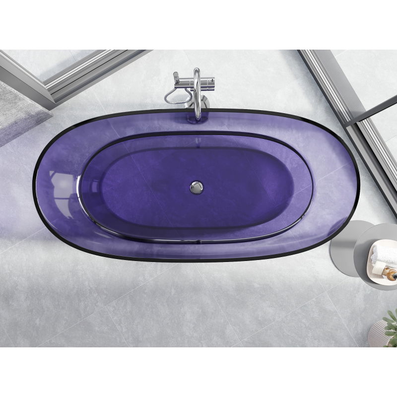 Mexen Pure dark slate blue freestanding transparent bath 170 x 80 cm, chrome plug - 58071708010